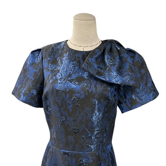 Rickie Freeman Teri Jon‎ Metallic Bow Short Sleeve Floral Cocktail Dress Size 6 - Picture 2 of 9